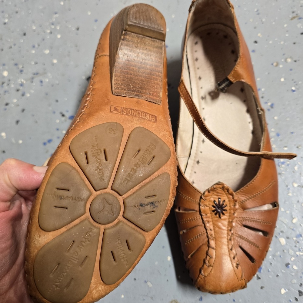 Pikolinos Puerto Vallarta Leather Wedge Mary Jane Cutout Shoes Brown Women Size - Picture 3 of 9